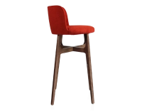 Tabouret de bar h80 cm bois teinte marron foncée assise tissu orange brûlé