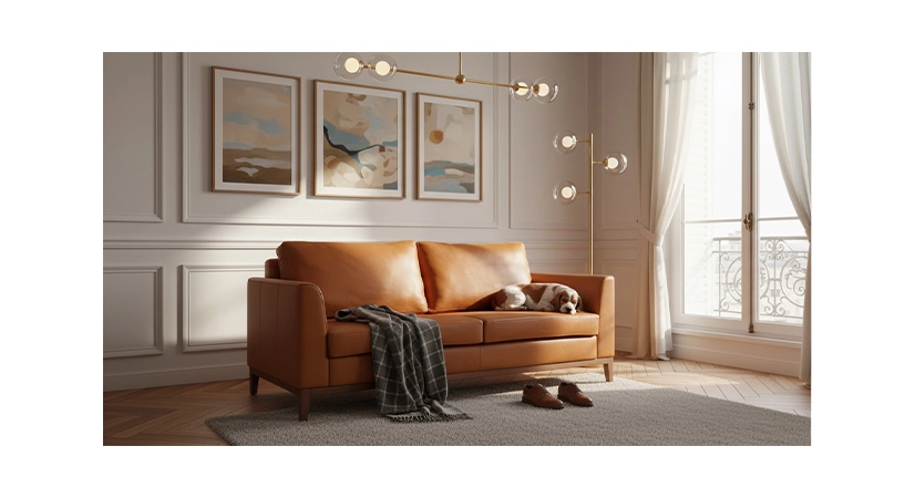 3 seater designer sofa chestnut leather
