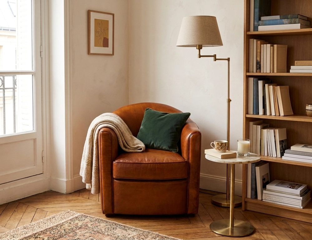 Fauteuil club cuir cognac