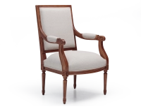 Fauteuil ancien style Louis XVI bois teinte ancienne et tissu beige naturel
