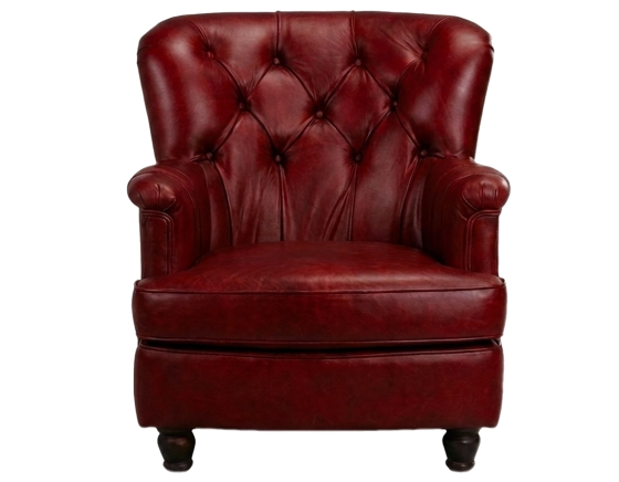 Fauteuil Chesterfield cuir rouge carmin moyen dossier