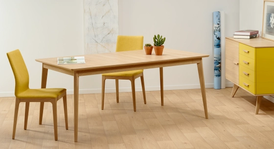 Table salle à manger en chêne 6 personnes teinte naturelle plateau bois 160x100 cm