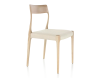 Scandinavian chair natural stained wood, beige chevron fabric seat