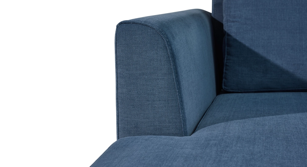 Canapé d'angle méridienne droite 4 places tissu bleu jean (2G - MD)