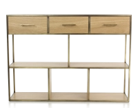 Console design frêne teinte naturelle et métal patine laiton