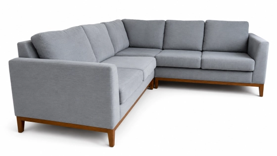 Canapé d'angle 5 places tissu gris clair (2G - A - 2D)