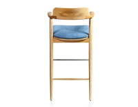 Taburete de bar h80 cm madera tinte natural asiento tejido azul vaquero