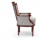 Sillón bergère estilo Luis XVI madera con tinte envejecido y tejido beige natural
