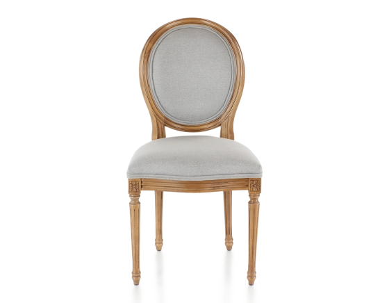 Chaise ancienne style Louis XVI bois teinte ancienne et tissu gris clair