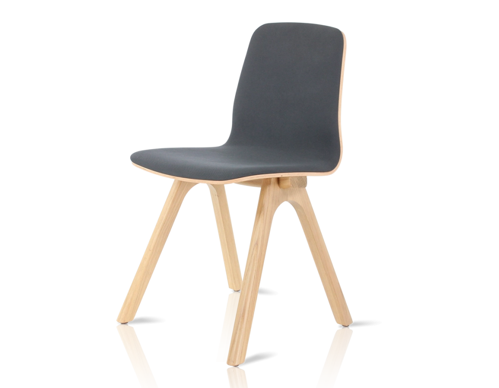 Chaise design en chêne tapissé bois teinte naturelle assise tissu gris anthracite