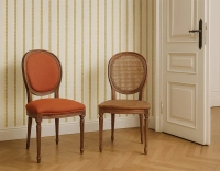Chaise ancienne style Louis XVI bois teinte ancienne dossier canné assise tissu velours terracotta