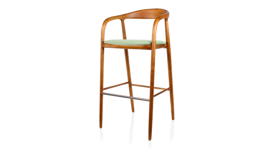 Taburete de bar h80 cm tinte cerezo asiento tejido verde madera tinte cerezo y tejido verde