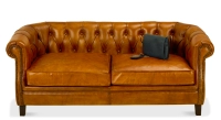 2 seater Chesterfield leather sofa cognac studded armrests