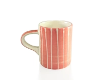 Striped pink ceramic coffee cup