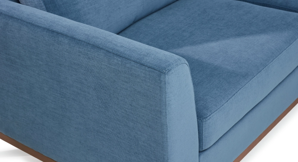 Canapé d'angle méridienne droite 4/5 places tissu bleu jean (2,5G - MD)