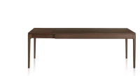 Extendable oak table for 8 to 12 people with dark brown stained wood top and extensions 180x100 cm