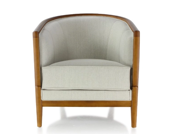 Sillón antiguo madera tinte cerezo y tejido beige natural