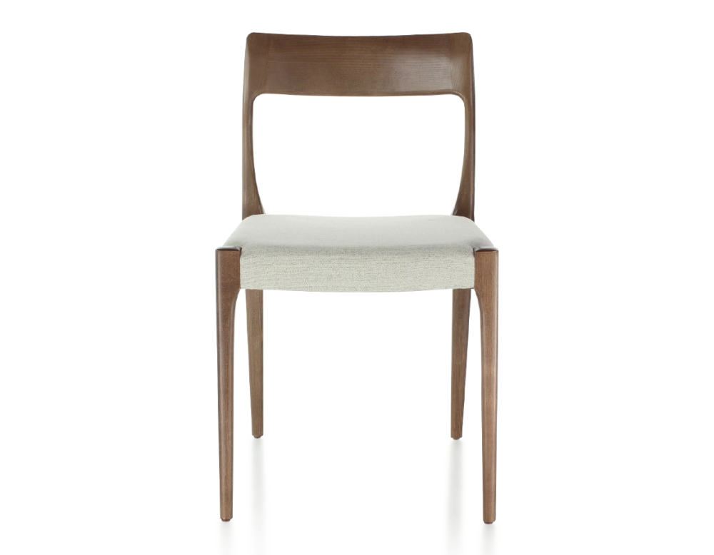 Chaise scandinave bois teinte marron foncé assise tissu beige naturel