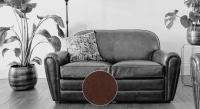 2 seater leather club sofa dark brown piped armrests