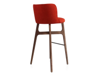 Tabouret de bar h80 cm bois teinte marron foncée assise tissu orange brûlé