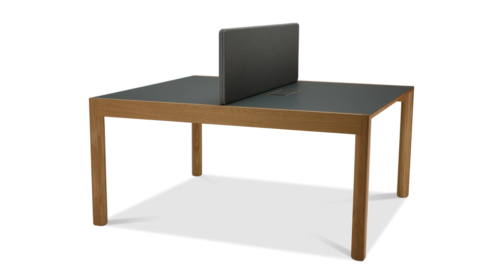 Bureau bench 2 postes chêne teinte naturelle plateau fenix vert foncé 140x160