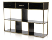 Console design frêne laqué noir et métal patine laiton