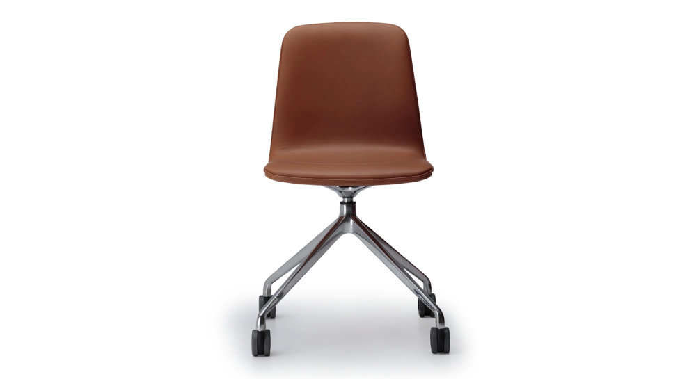 Chaise de bureau avec roulettes assise cuir camel