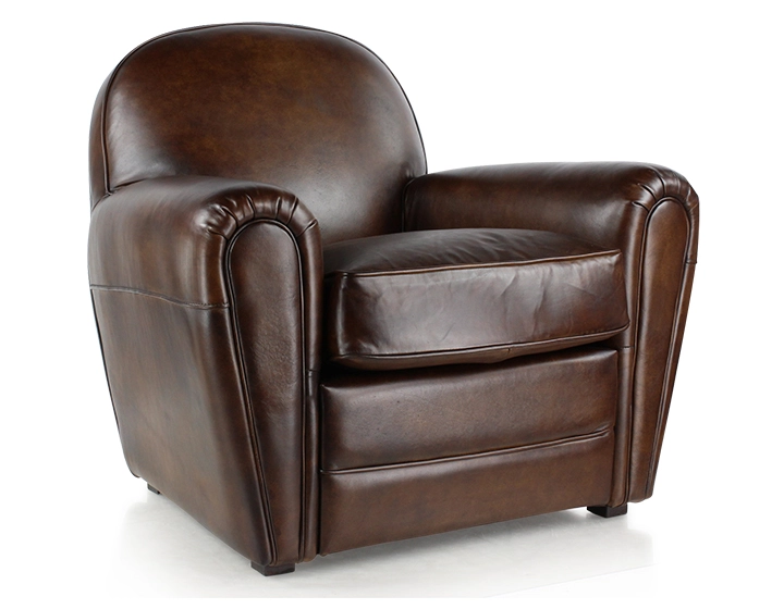 Sillón club de piel marrón intenso reposabrazos ribete