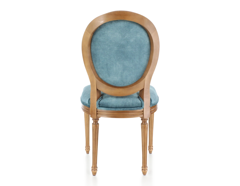 Chaise ancienne style Louis XVI bois teinte ancienne et tissu velours bleu pétrole