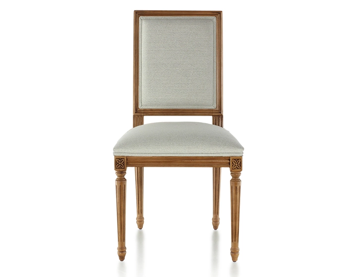 Chaise ancienne style Louis XVI bois teinte ancienne et tissu beige naturel