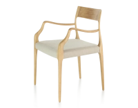 Chaise scandinave avec accoudoirs bois teinte naturelle assise tissu camel