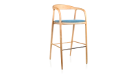 Tabouret de bar h80 cm teinte naturelle assise tissu bleu jean bois teinte naturelle et tissu bleu jean