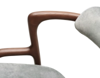 Scandinavian chair walnut wood with a grey-blue velvet fabric seat.