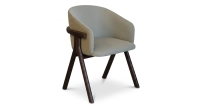 Silla de diseño de fresno madera tintada marrón oscuro asiento tejido verde pálido