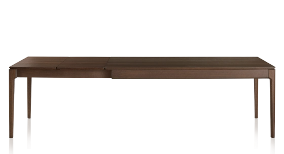 Table extensible 8 à 12 personnes en chêne avec plateau et allonges bois teinte marron foncé 210x100 cm