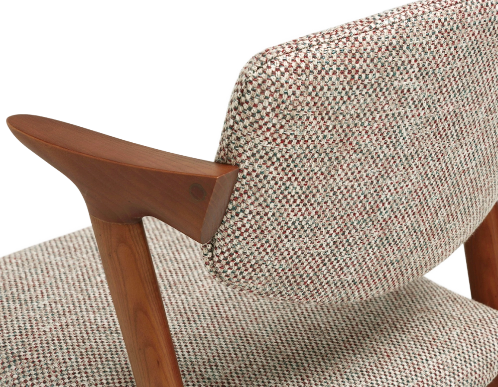 Chaise scandinave bois teinte merisier assise tissu fusion