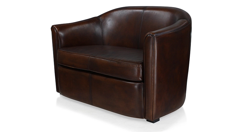2 seater leather club sofa dark brown