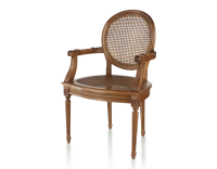 Chaise ancienne style Louis XVI avec accoudoirs bois teinte ancienne assise et dossier cannés