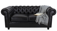 Canapé Chesterfield cuir 2 places noir accoudoirs cloutés
