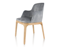 Chaise design avec accoudoirs bois teinte naturelle et tissu velours gris