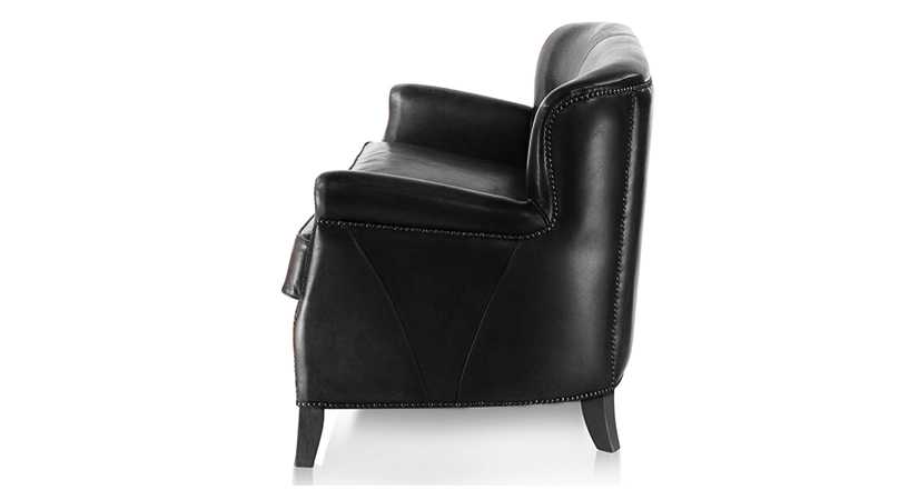 2 seater leather club sofa black
