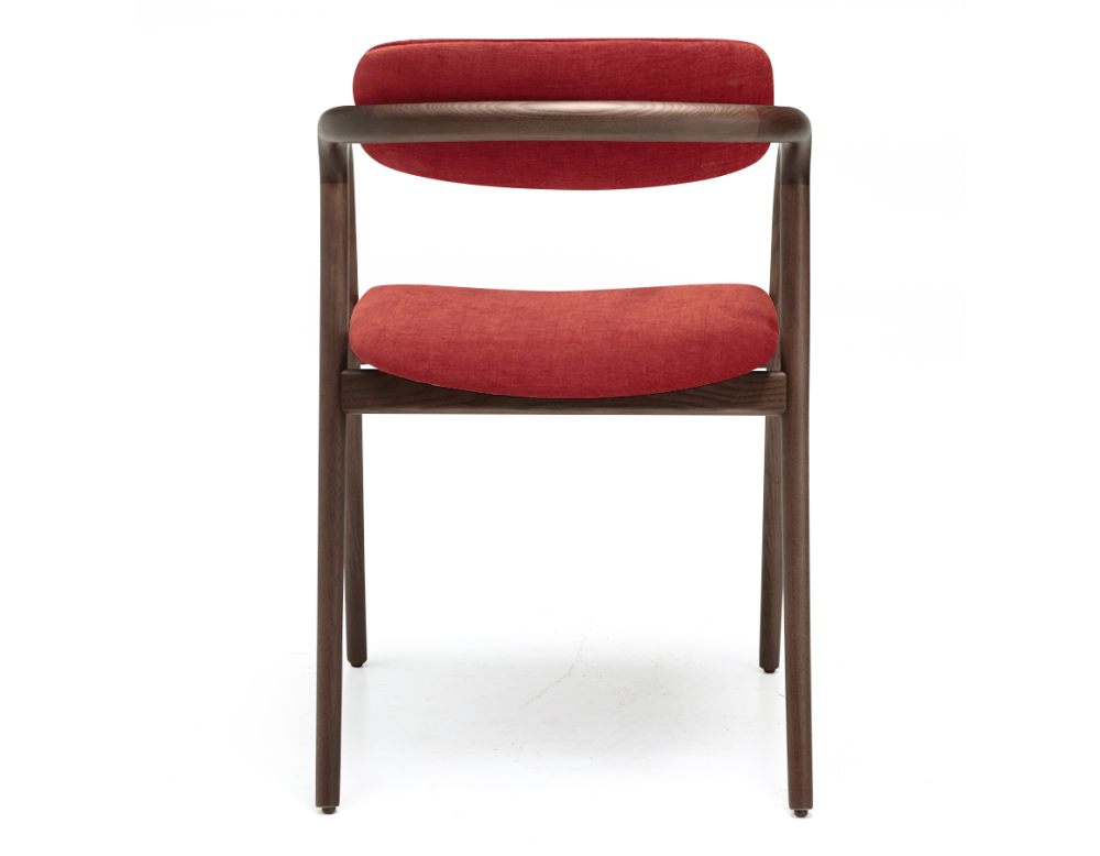 Chaise scandinave bois teinte marron foncé assise tissu orange brulé