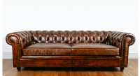 Sofá Chesterfield de piel de 3 plazas marrón vintage reposabrazos con tachuelas