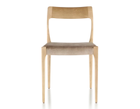 Chaise scandinave bois teinte naturelle assise tissu velours taupe clair