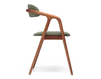 Chaise scandinave bois teinte merisier assise tissu beige chiné vert