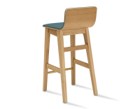 Oak bar stool H60 cm natural stained wood, ocean blue fabric seat