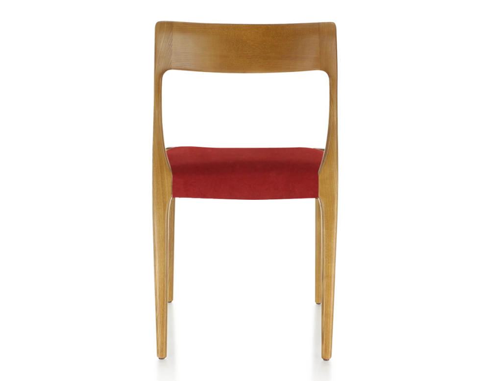Scandinavian chair cherry stained wood burgundy fabric seat