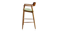 Tabouret de bar h80 cm bois teinte merisier assise tissu vert
