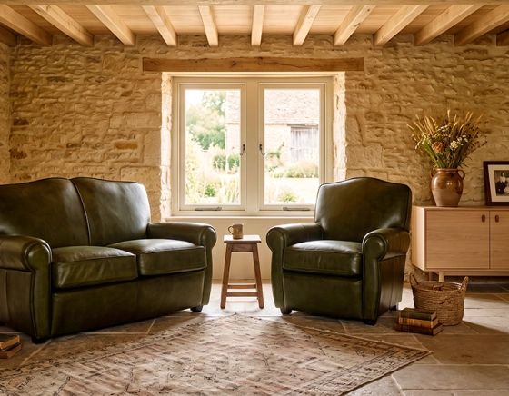 Leather club armchair olive green