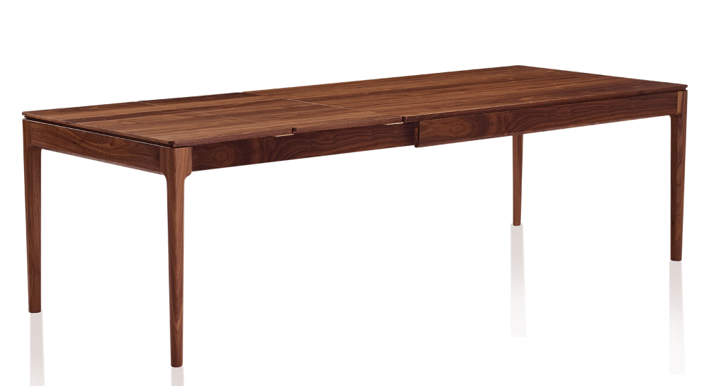 Table extensible en noyer 6 à 10 personnes avec plateau et allonges bois teinte naturelle 140x90 cm